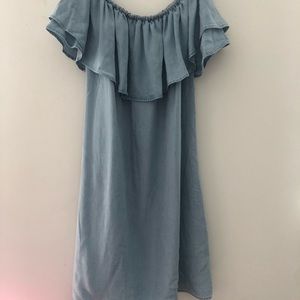 ZARA denim off-shoulder raffle dress